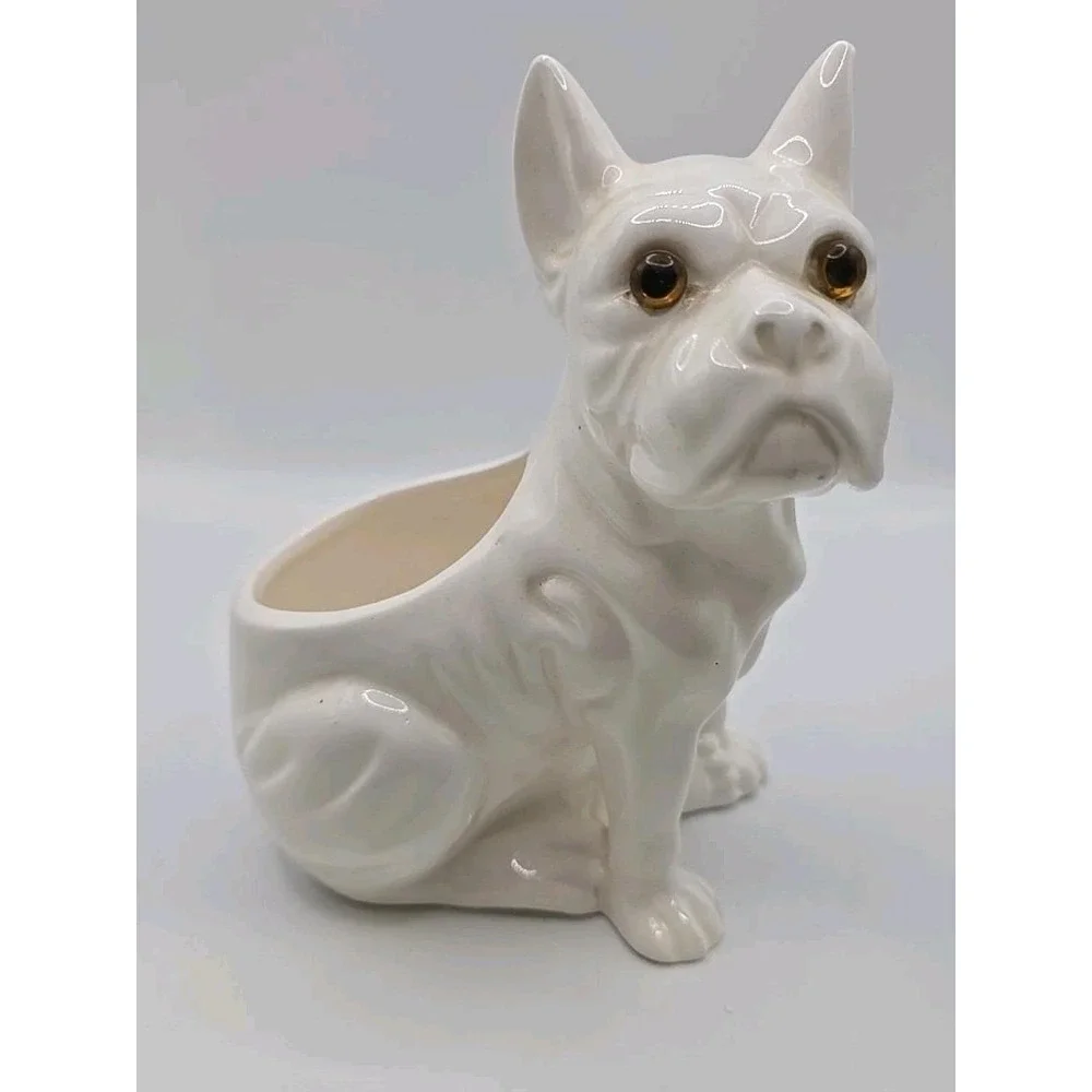 Vintage Mid Century Bulldog Planter 1986 Rare Piercing Eyes White